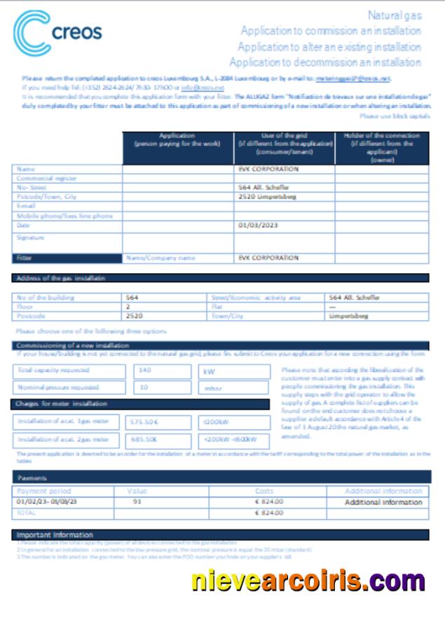 Creos Luxembourg gas utility business bill
